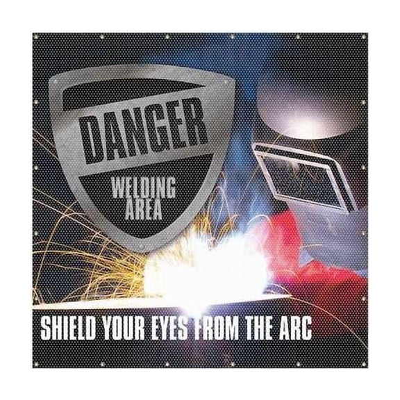 Welding Screen, Danger Shield Your Eyes From the Arc, Vinyl, 13 oz/sq yd., 6 ft. x 6 ft., Red