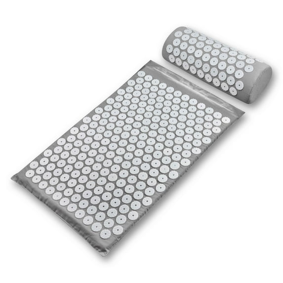 Health Touch Acupressure Mat and Pillow Set with Carry Bag, Gray