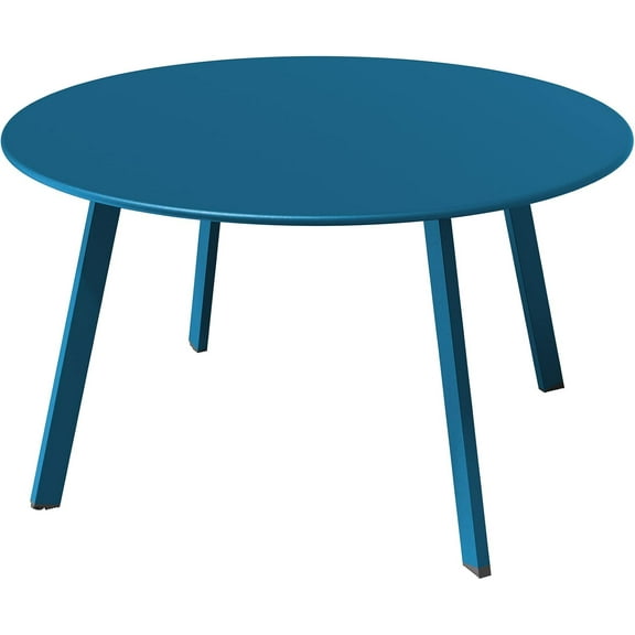 ACCVER 28 Inch Round Outdoor Coffee Table - Weatherproof Steel Patio Side Table for Deck, Backyard Outdoor & Indoor Use, Peacock Blue