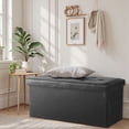 thumbnail image 1 of ACCVER 30" Storage Ottoman Bench - Faux Leather Foldable Ottoman Upholstered Entryway Bench, 400lbs Large End of Bed Bench with Storage Chest for Bedroom, Living Room, Black, 1 of 7