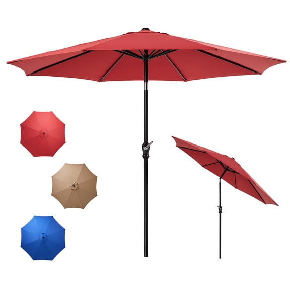 ACCVER 9ft Patio Umbrella - Market Table Umbrella with Tilt Adjustment & UV-Resistant Fabric for Outdoor Garden Deck Pool Beach, Red