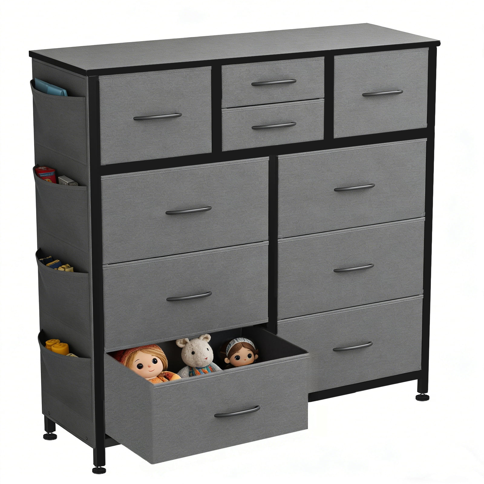 ACCVER Dresser for Bedroom 10 Storage Drawer, Fabric Closet Chests Organizer Tower with Wooden Top Metal Frame for Living Room Hallway Entryway