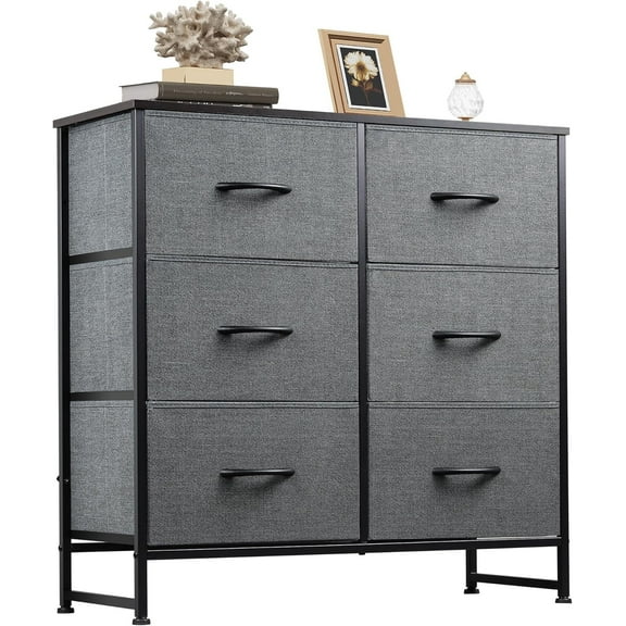 ACCVER Dresser for Bedroom 6 Storage Drawer, Fabric Closet Chests Organizer Tower with Wooden Top Metal Frame for Living Room Hallway Entryway