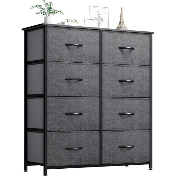 ACCVER Dresser for Bedroom 8 Storage Drawer, Fabric Closet Chests Organizer Tower with Wooden Top Metal Frame for Living Room Hallway Entryway