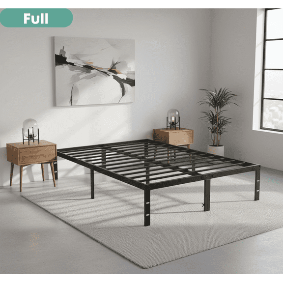 ACCVER Full Size 14" Heavy Duty Metal Platform Bed Frame with Steel Slat Support, Non-Slip Design, Underbed Storage, No Box Spring Required