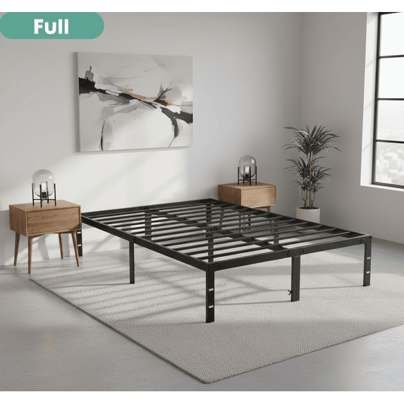 ACCVER Full Size 14" Heavy Duty Metal Platform Bed Frame with Steel Slat Support, Non-Slip Design, Underbed Storage, No Box Spring Required