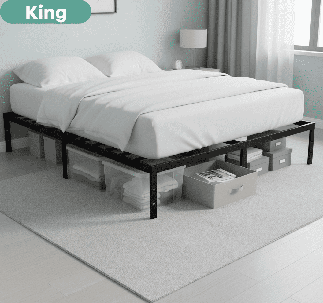 ACCVER King Size 14" Heavy Duty Metal Platform Bed Frame with Steel Slat Support, Ample Under-Bed Storage, No Box Spring Needed