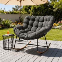ACCVER Outdoor Rocking Chair E-Coated Rocking Chair with Cushion Outdoor Rocker Recliner Chair for Patio Porch Garden Backyard, Light Gray