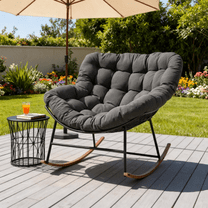 ACCVER Outdoor Rocking Chair E-Coated Rocking Chair with Cushion Outdoor Rocker Recliner Chair for Patio Porch Garden Backyard, Light Gray