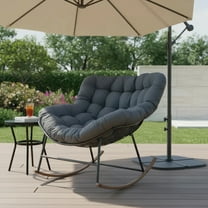 ACCVER Outdoor Rocking Chair E-Coated Rocking Chair with Cushion Outdoor Rocker Recliner Chair for Patio Porch Garden Backyard, Light Gray