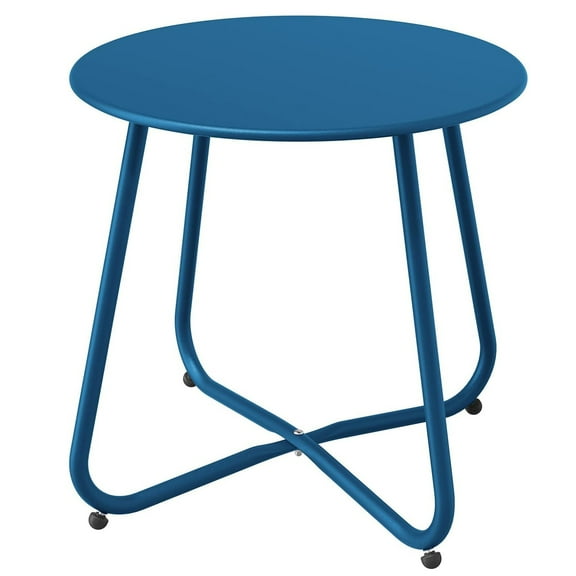ACCVER Outdoor Side Table, 18-inch Small Round Side Snack Table with Adjustable Feet, Anti-Rust Metal End Accent Table for Patio Porch Balcony, Blue
