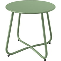 ACCVER Outdoor Side Table, 18-inch Small Round Side Snack Table with Adjustable Feet, Anti-Rust Metal End Accent Table for Patio Porch Balcony, Green