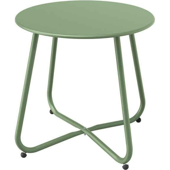 ACCVER Outdoor Side Table, 18-inch Small Round Side Snack Table with Adjustable Feet, Anti-Rust Metal End Accent Table for Patio Porch Balcony, Green