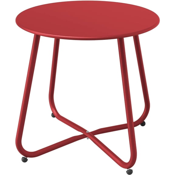 ACCVER Outdoor Side Table, 18-inch Small Round Side Snack Table with Adjustable Feet, Anti-Rust Metal End Accent Table for Patio Porch Balcony, Red