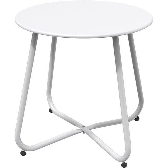 ACCVER Outdoor Side Table, 18-inch Small Round Side Snack Table with Adjustable Feet, Anti-Rust Metal End Accent Table for Patio Porch Balcony, White