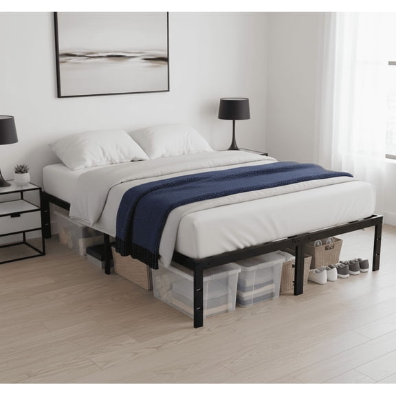 ACCVER Queen Size 14" Heavy Duty Metal Platform Bed Frame with Steel Slat Support, Ample Under-Bed Storage, No Box Spring Required