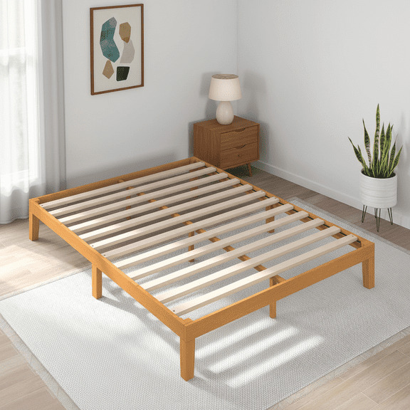 ACCVER Solid Wood King Size Bed Frame - 12in Natural Pine Platform Base with Wood Slats, Noise-Free & No Box Spring Needed, Natural Finish, Easy Assembly