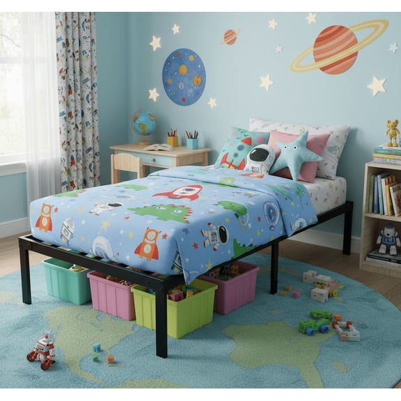 ACCVER Twin Size 14" Heavy Duty Metal Platform Bed Frame with Steel Slat Support, Non-Slip Design, Underbed Storage, No Box Spring Required