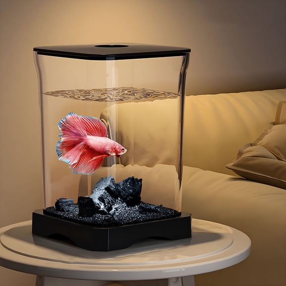 ACDANC 0.5 Gallon Small Fish Tank with LED Light, Clear Acrylic Desktop Aquarium Kit for Betta Shrimp Guppy, Mini Cube Habitat for Home Office Desk Decor, Includes Artificial Plants