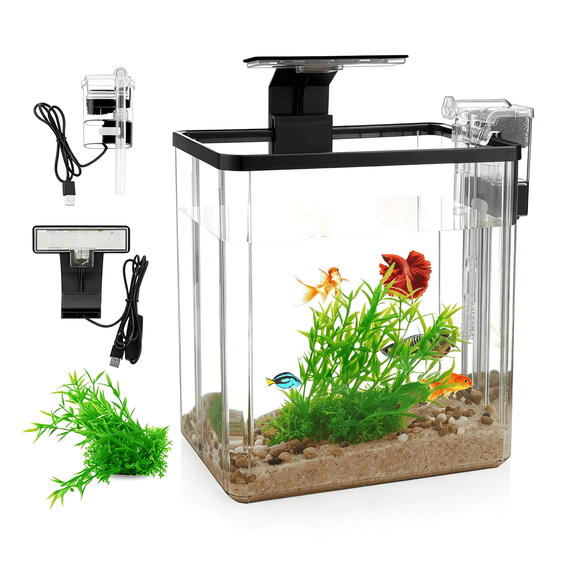 ACDANC 1.5 Gallon Aquarium Starter Kit,Small Fish Tank with Filter,Oxygenation&Lighting,Clear Plastic Beta Fish Aquariums for Betta Guppy Shrimp,Beginner Desktop Tank for Home Office