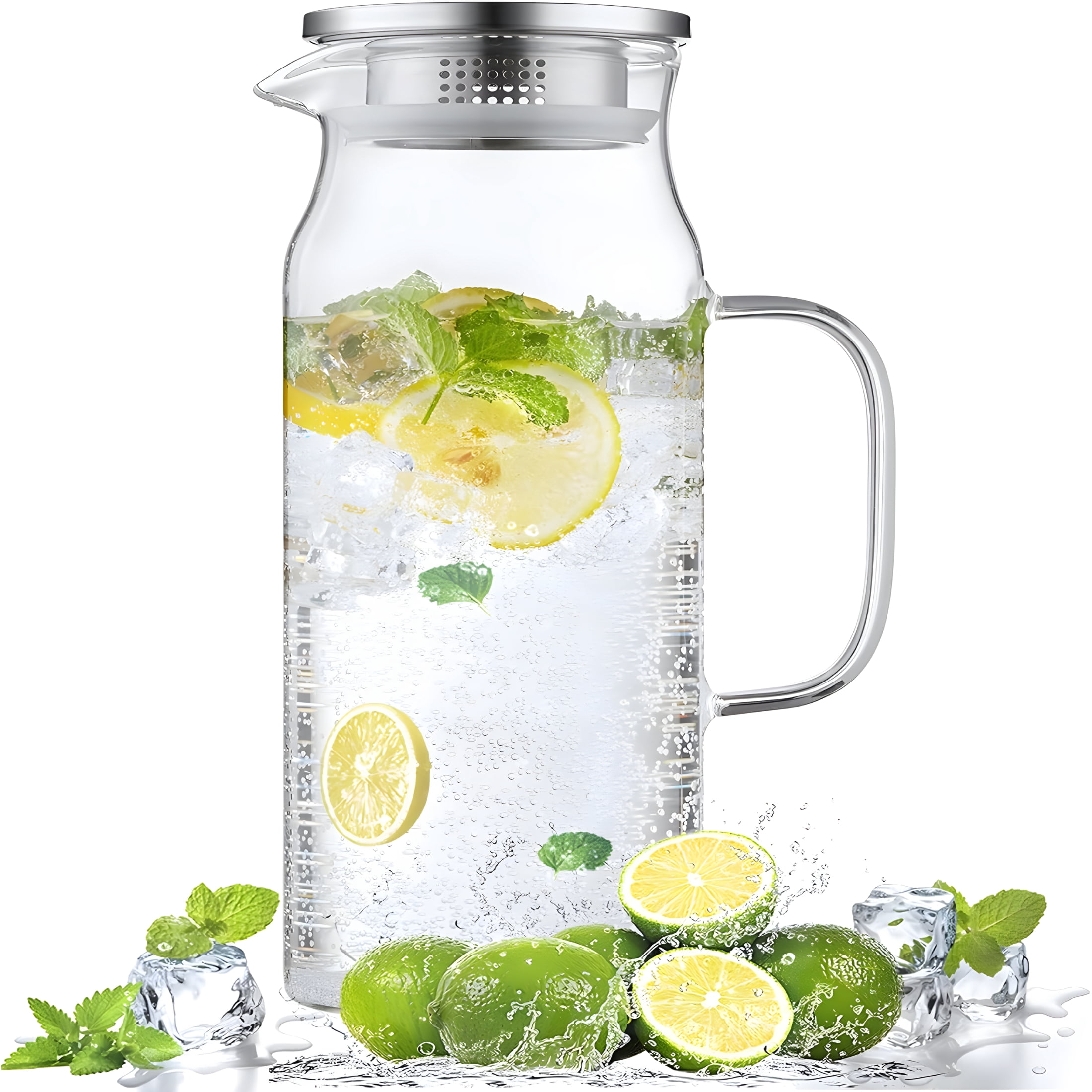 ACDANC 1.6 Liter 54 Oz Glass Pitcher with Lid and Handle,Glass Carafe Water Pitcher for Hot/Cold Water,Iced Tea,Drinks,Coffee,Juice and Homemade Beverage