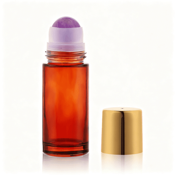 ACDANC 1.7Oz Large Amber Glass Roll on Bottles for Essential Oils Perfume Refillable Roller Ball Applicator Empty Deodorant Containers with Purple Crystal Rollerball