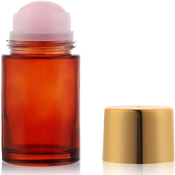 ACDANC 1.7Oz Large Amber Glass Roll on Bottles for Essential Oils,Refillable Roller Ball Applicator,Empty Deodorant Containers with Pink Crystal Rollerball