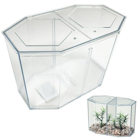 ACDANC 1 Gallon Dual Betta Hex Aquarium Kit, 84 Ounce Clear Plastic Fish Tank, Stackable Betta Fish Habitat for Home and Office Decor, 7.5 x 4.25 x 4.75 Inches