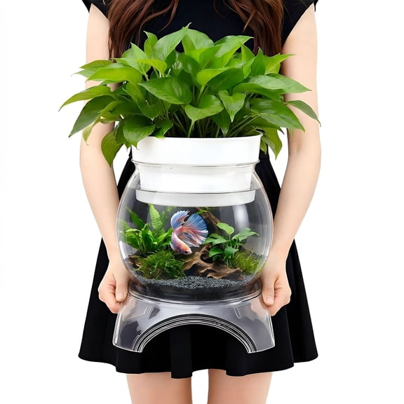 ACDANC 1 Gallon Plastic Betta Fish Tank, Shatterproof Aquaponic Ecosystem Aquarium with Elevated Base, Clear Bowl for Hydroponic Plants and Terrarium Centerpiece
