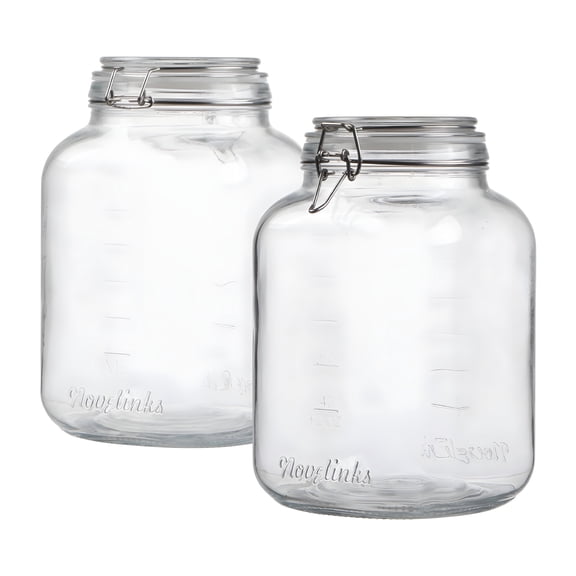 ACDANC 1 Gallon Square Wide-Mouth Glass Jars with Glass Lid Clear Glass Food Storage Containers with Stainless Steel Handle for Bulk Dry Goods,Fermentation,Canning Gallon Glass Jar with Lid,2 Pack