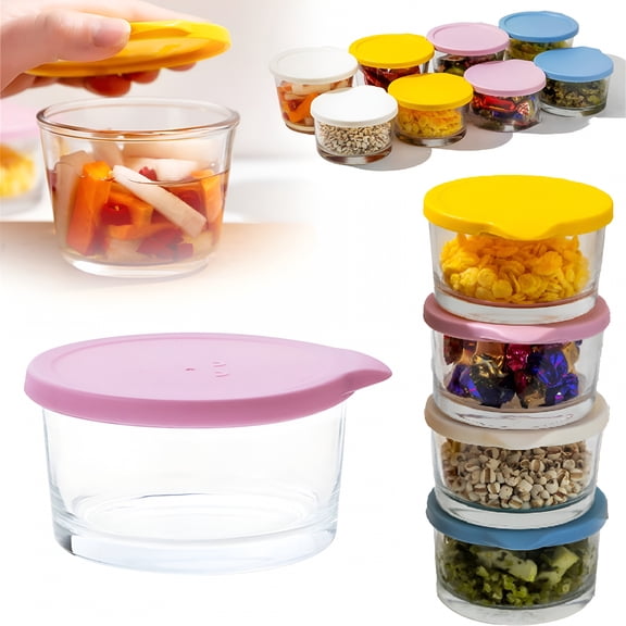 ACDANC 2026 New 1 Pack 8Oz Small Round Glass Containers with Lids,Clear Food Jars Airtight Glass Food Container for Food Portion,Overnight Oats,Pickles,Dipping Sauce,Snack,Yogurt,Meal Prep Containers