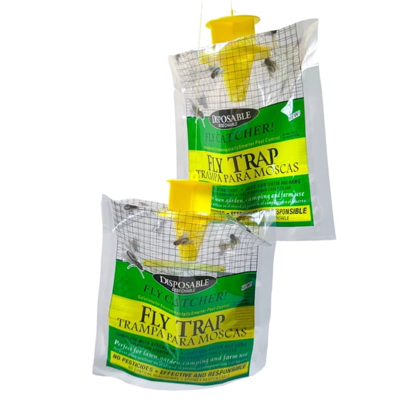 ACDANC 1 Pack Outdoor Disposable Hanging Fly Traps with Natural Pre-Bait,Catches Flies Everywhere,Stables,Ranches,Cottages and More,Dissolvable Bait Pack