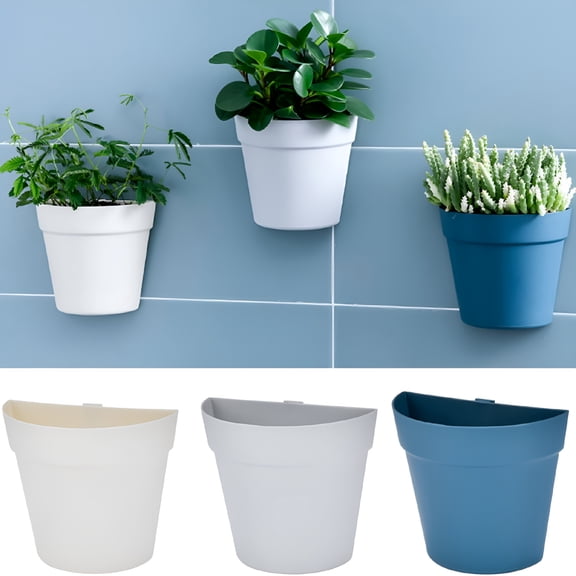 ACDANC 1 Pack Wall Mounted Planter Bonsai Flower Pot Half Round Hanging Plant Holder Bucket Decorative Flowerpot for Home Garden Office Decoration