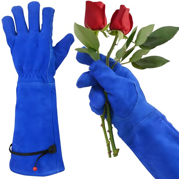 ACDANC 1 Pair Rose Pruning Gloves for Women Gardening,Long Ladies Thorn Proof Garden Gloves (Large,Blue)