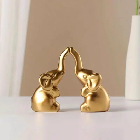 ACDANC 1 Pair Small Animal Statue Elephant Figurine Home Decor,Modern Style Ceramic Elephant Statues for Home Decor Accents Living Room Shelves Desk Decoration(Gold)