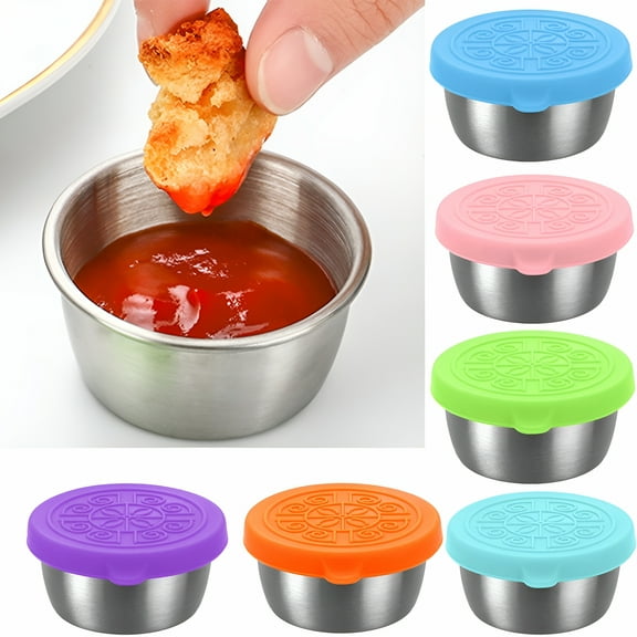 ACDANC 1 Set Portable Salad Dressing Container Condiment Containers with Lids,Reusable Stainless Steel Sauce Cups for Picnic and Travel