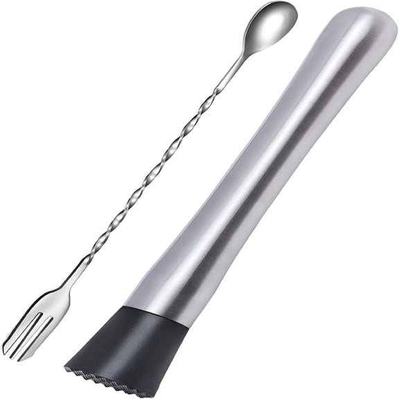 ACDANC 10 Inch Stainless Steel Muddler for Cocktail and 10 Inch Mixing Bar Spoon,2 Pieces Home Bar Tool Set