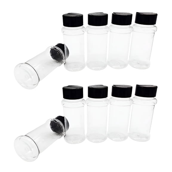 ACDANC 10 Pack 3.4oz/100ml Plastic Spice Bottles Set,Empty Seasoning Containers with Black Cap,Clear Reusable Containers Jars for Spice,Herbs,Powders,Glitters