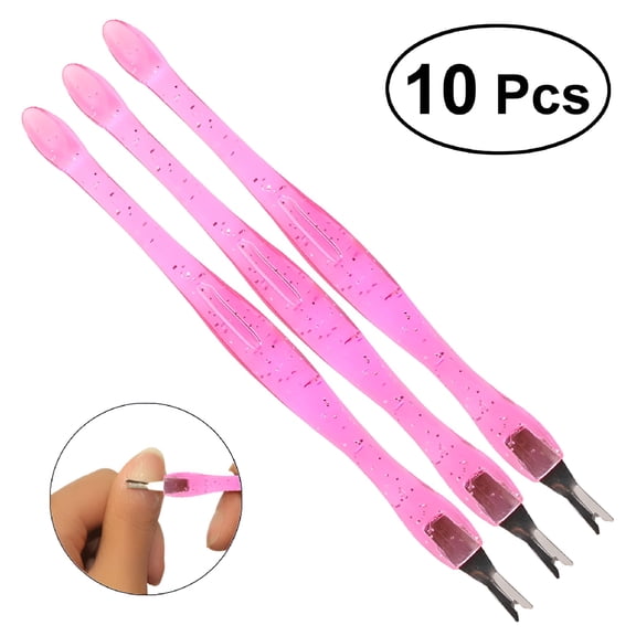 ACDANC 10 Pack Cuticle Trimmer Remover Pusher - Stainless Steel Dead Skin Fork Nail Art Tool with Anti-Slip Handle - Pedicure Manicure Callus Remover for Professional and Home Use, Pink