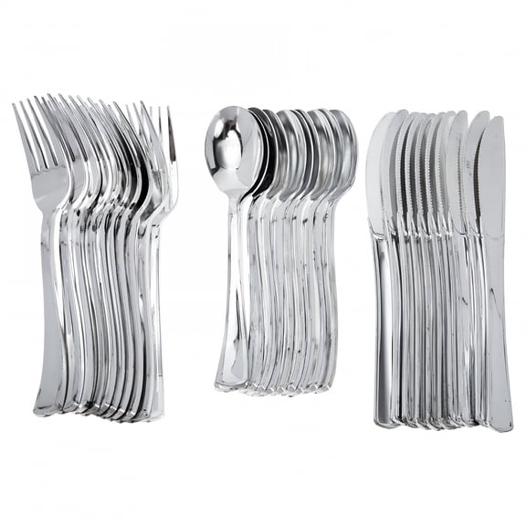 ACDANC 10-Pack Disposable Plastic Silverware Set, Elegant Silver Cutlery Utensils for Weddings, Parties, Catering, and Everyday Dining