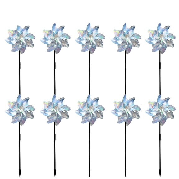 ACDANC 10 Pack Pre-Assemble Sparkly Reflective Pinwheels | Bird Blindness Pin Wheel | Scare Birds & Animals Away | Wind Spinner for Yard and Garden