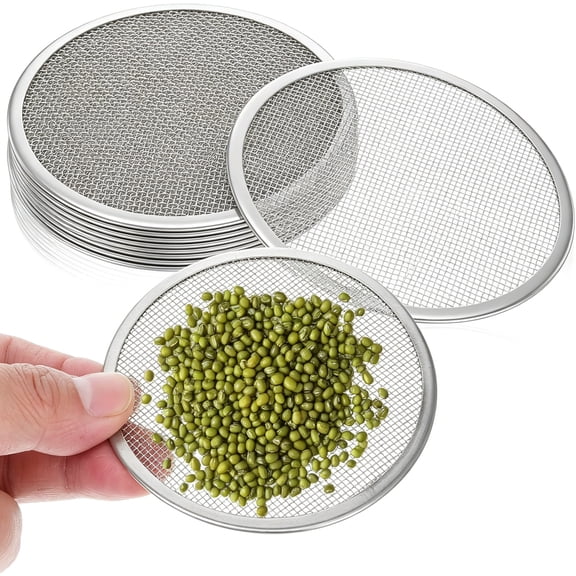 ACDANC 10 Pack Sprouting Lids Stainless Steel Screen Filter Strainer Lid for 82Mm 3.2In Wide Mouth Jars Mesh Bean Sprout Sieve Lids for Bean Alfalfa Broccoli(Silver)