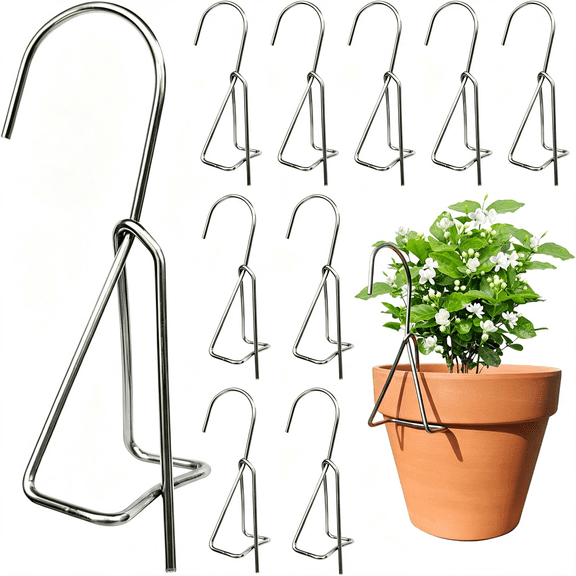ACDANC 10 Packs Terracotta Pots Hanger Hooks,Sturdy Thick Stainless Steel Plant Hanger,Flower Pot Holders for Clay Pots,Wall Mounted Plant Hanging Holder for Terra Cotta Pot(Vertical Hang,10Pack)