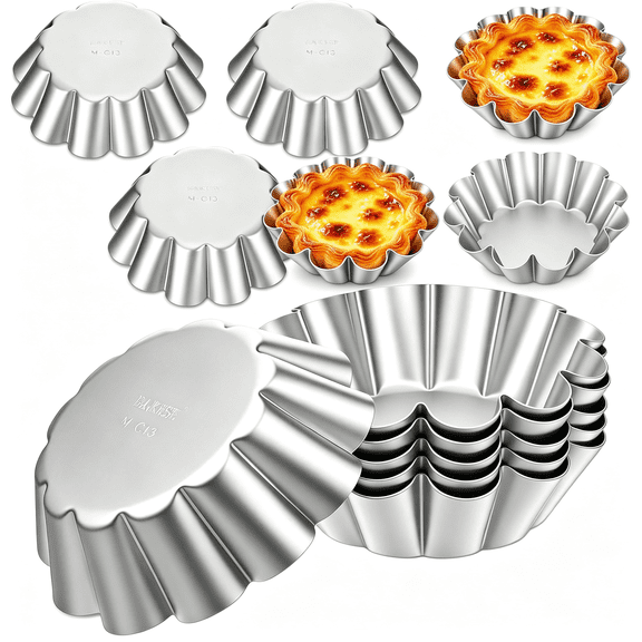 ACDANC 10 Pcs Ensaymada Molder Filipino,Large 4.5 Inch Bibingka Molder Round Cake Pan with Wave Edge Multipurpose Baking Tool for Egg Tarts Cakes Cupcakes Puddings