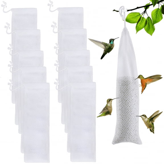 ACDANC 10 Pcs Finch Sock Feeder, Hanging Mesh Thistle Seed Bag with Drawstring, Durable Wild Bird Feeding Sack for Garden Patio Outdoor, White 5.9 x 11.8 Inch