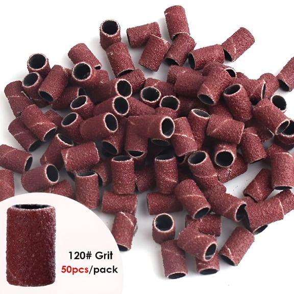 ACDANC 100/50pc Sanding Cap Bands For Electric Manicure Machine 180/120/80 Grit Nail Drill Grinding Bit Files Pedicure Tool Set