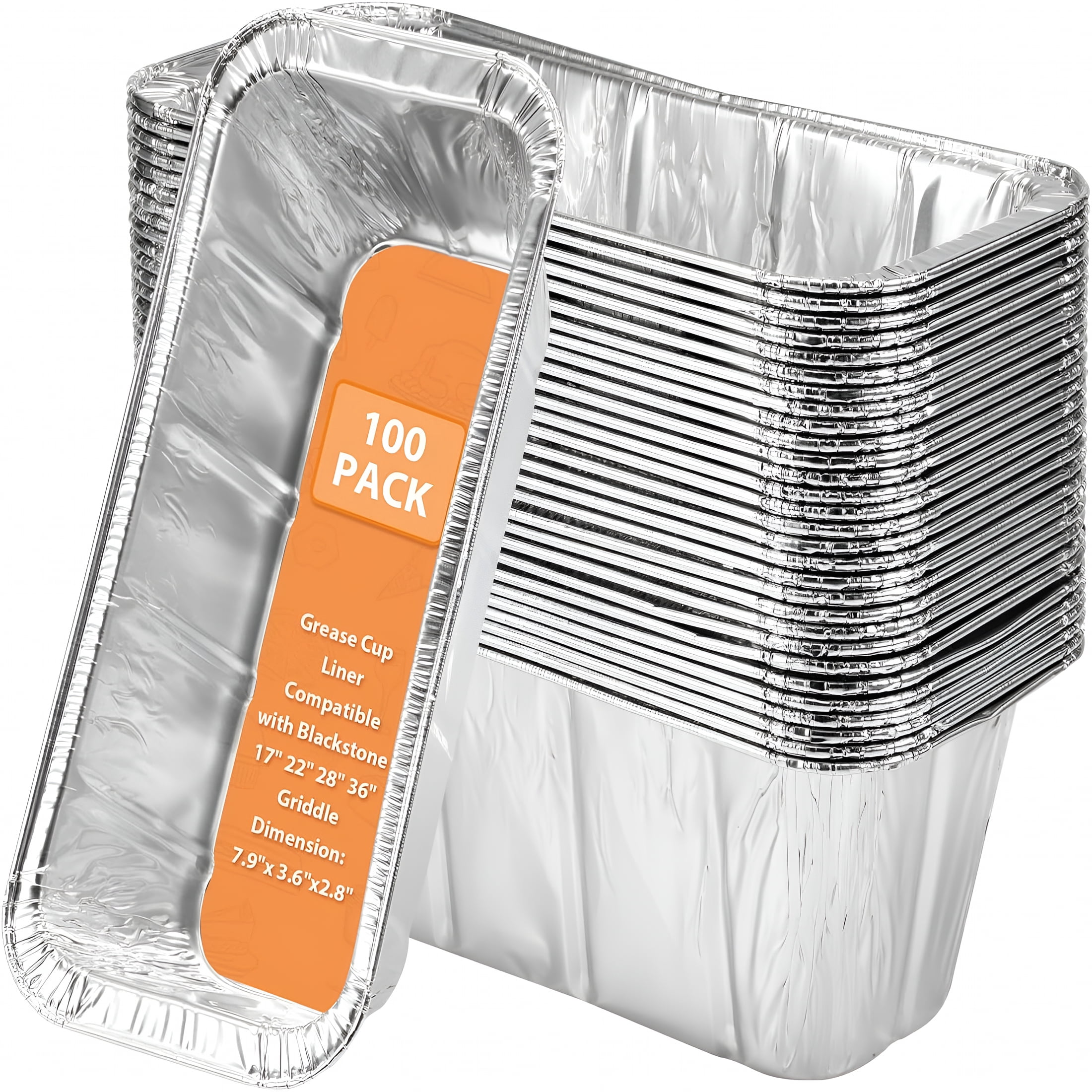 ACDANC 100 Pack Blackstone Griddle Accessories Grease Catcher Cup Liners, Aluminum Foil Drip Pan Disposable for 17"; 22"; 28"; 36"; Blackstone Griddle Drip Tray Holder Grill Rear Grease Cup Liners