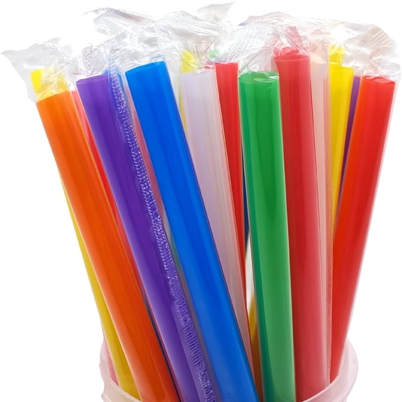 ACDANC 100 Pack Jumbo Smoothie Straws 9.45 Inch, BPA-Free Wide Boba Drinking Straws, Individually Wrapped Disposable Milkshake Straws for Iced Coffee and Juices, Multi Color