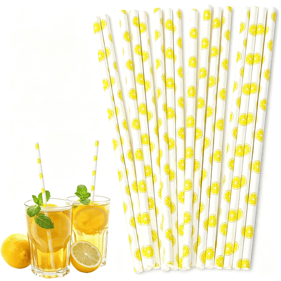 ACDANC 100 Pack Lemon Straws Yellow Paper Straws Disposable Drinking Straw for Cocktails,Lemonade,Daily Use and Holiday Party Yellow Straws