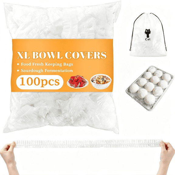 ACDANC 100 Pcs Extra Large Plastic Bowl Covers with Storage Bag | Elastic Food Cover Stretch for Sheet Pans, Baking Trays, Bowls Up to 20", Bowl Covers for Bread Proofing, Food Fresh Keeping